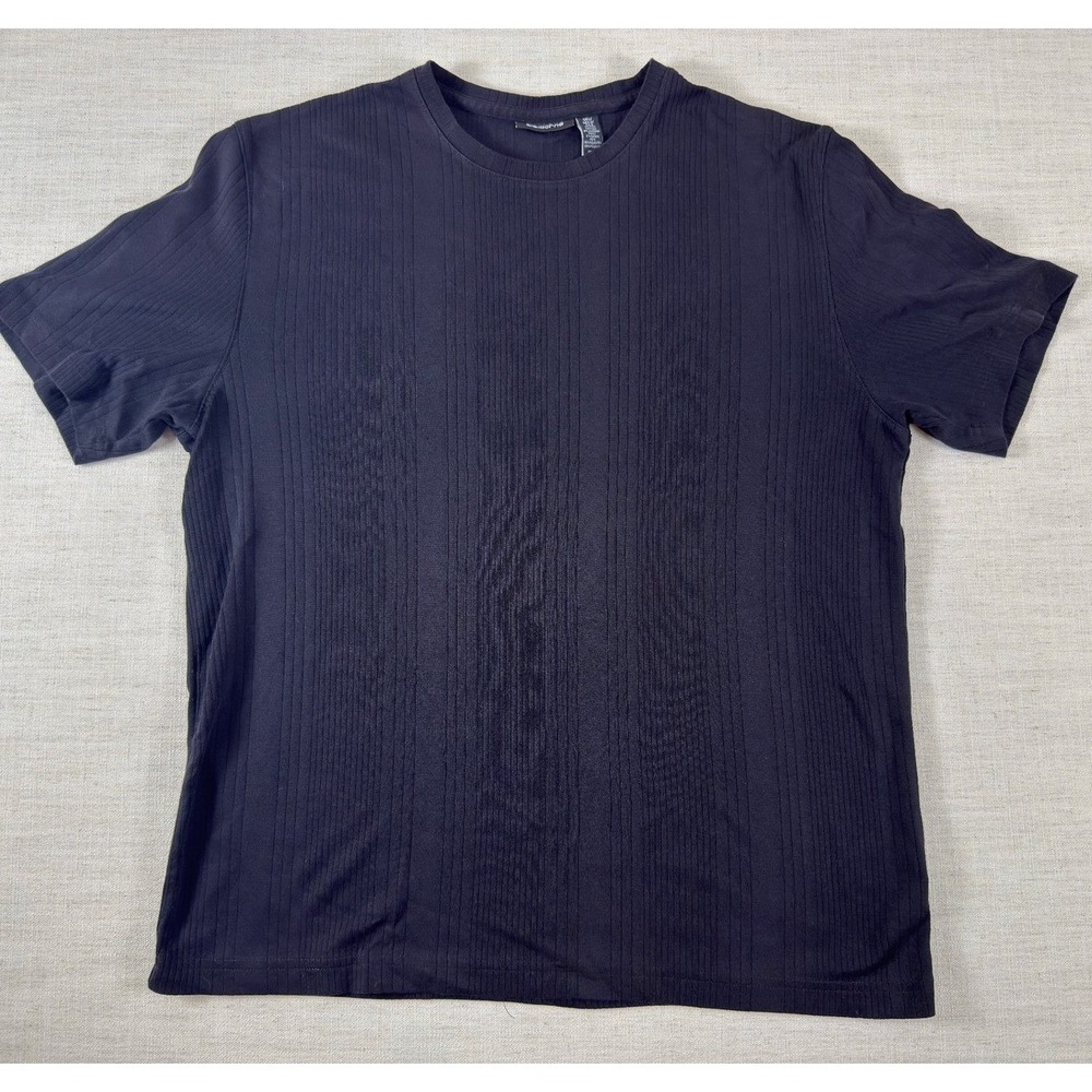 Claiborne Mens Large Navy Blue Ribbed Pima Cotton Blend Short Sleeve T-Shirt